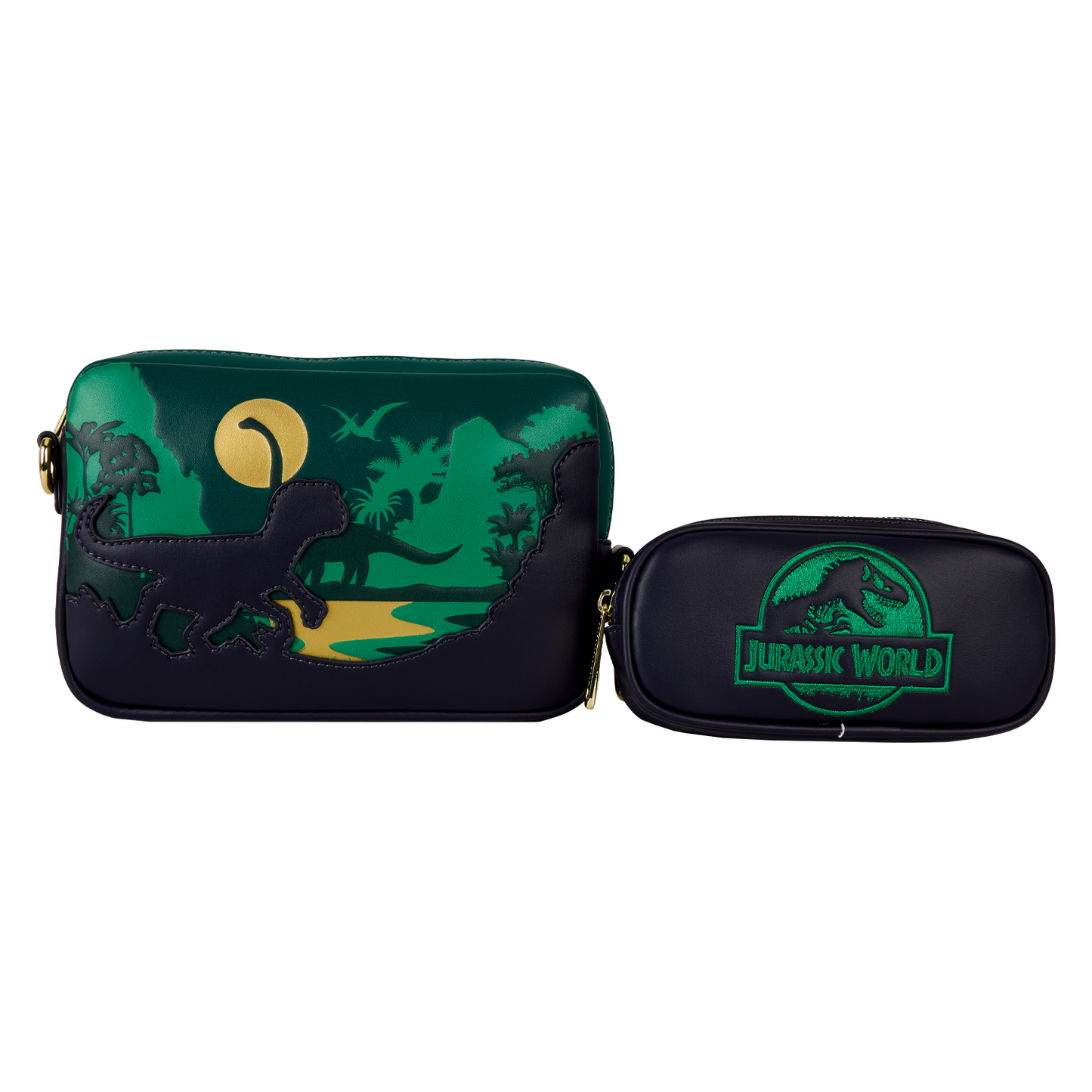 Jurassic World Jungle Dinosaur Silhouette Sling Crossbody Bag With Coin Bag