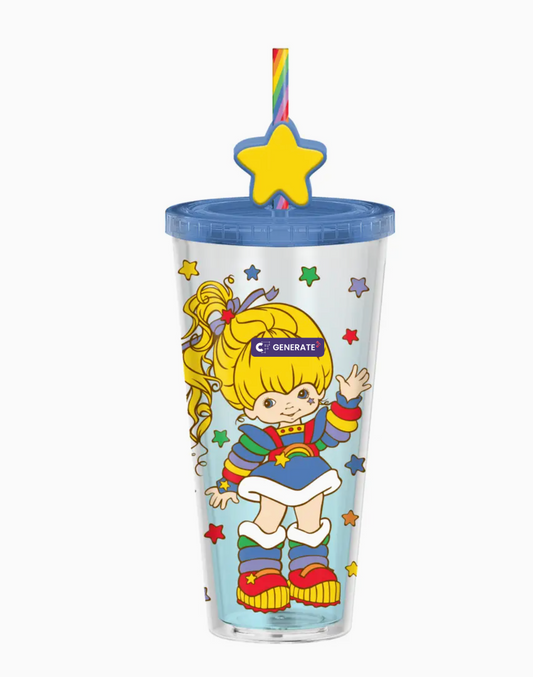 Rainbow Brite Wave Stars Striped Straw 24oz Plastic Cold Cup w/ Lid