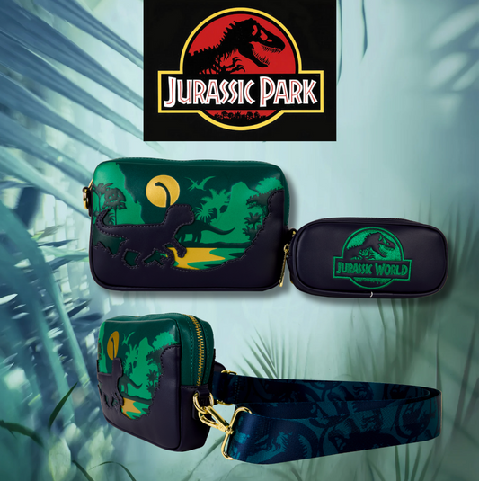 Jurassic World Jungle Dinosaur Silhouette Sling Crossbody Bag With Coin Bag