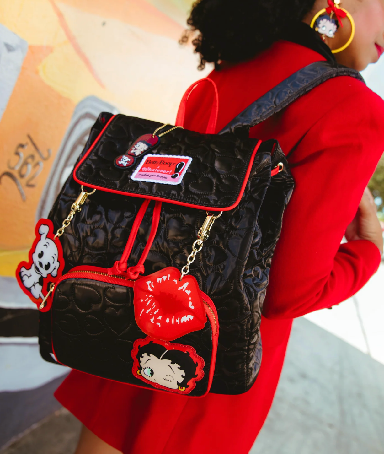 Betty Boop Quilted Heart Trinket Backpack w/ Acrylic Charms