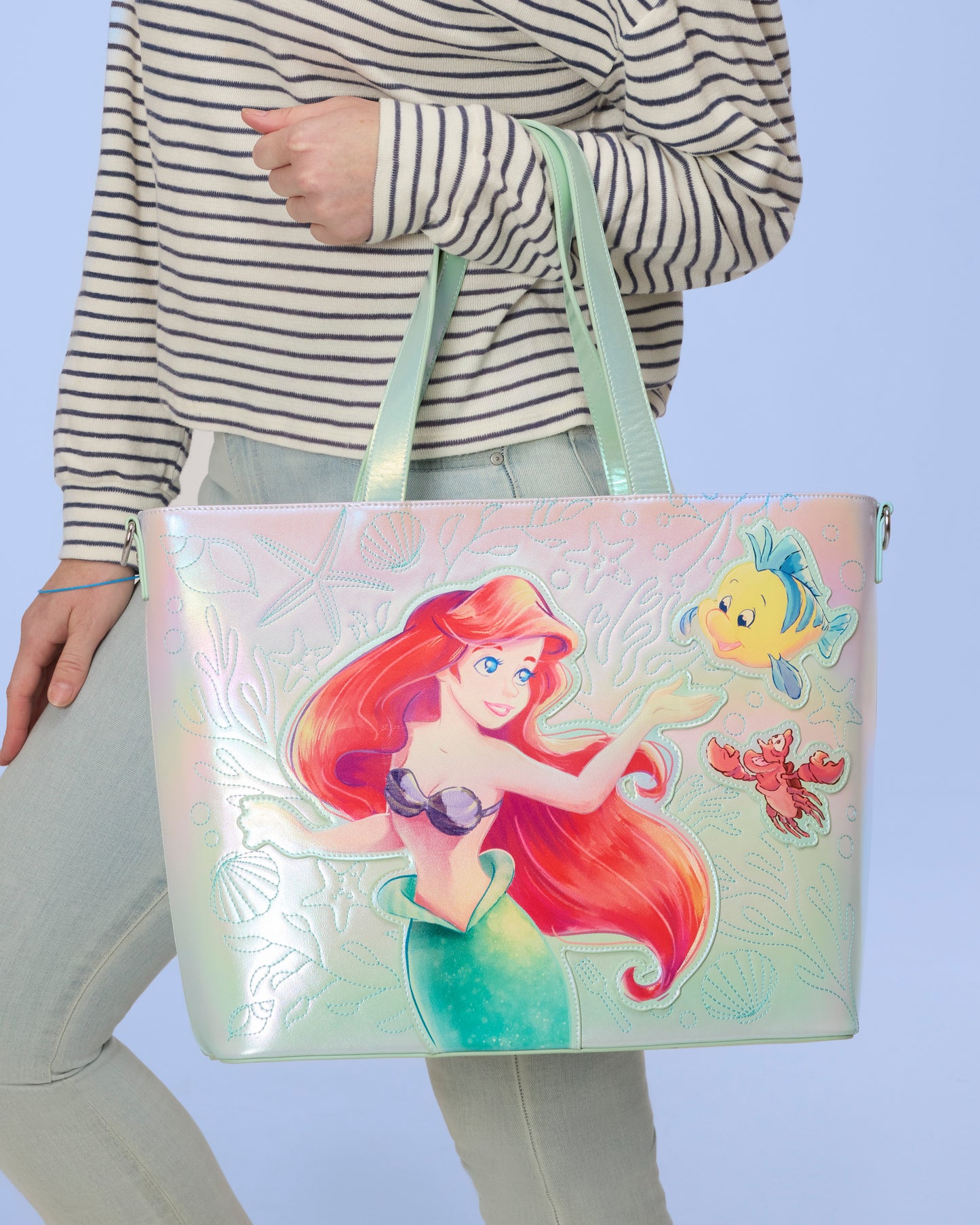 The Little Mermaid Ariel, Flounder, & Sebastian Tote Bag with Coin Bag