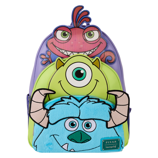 Disney Pixar Monsters Inc. Lenticular & Plush Triple Pocket Mini Backpack DEFECTIVES