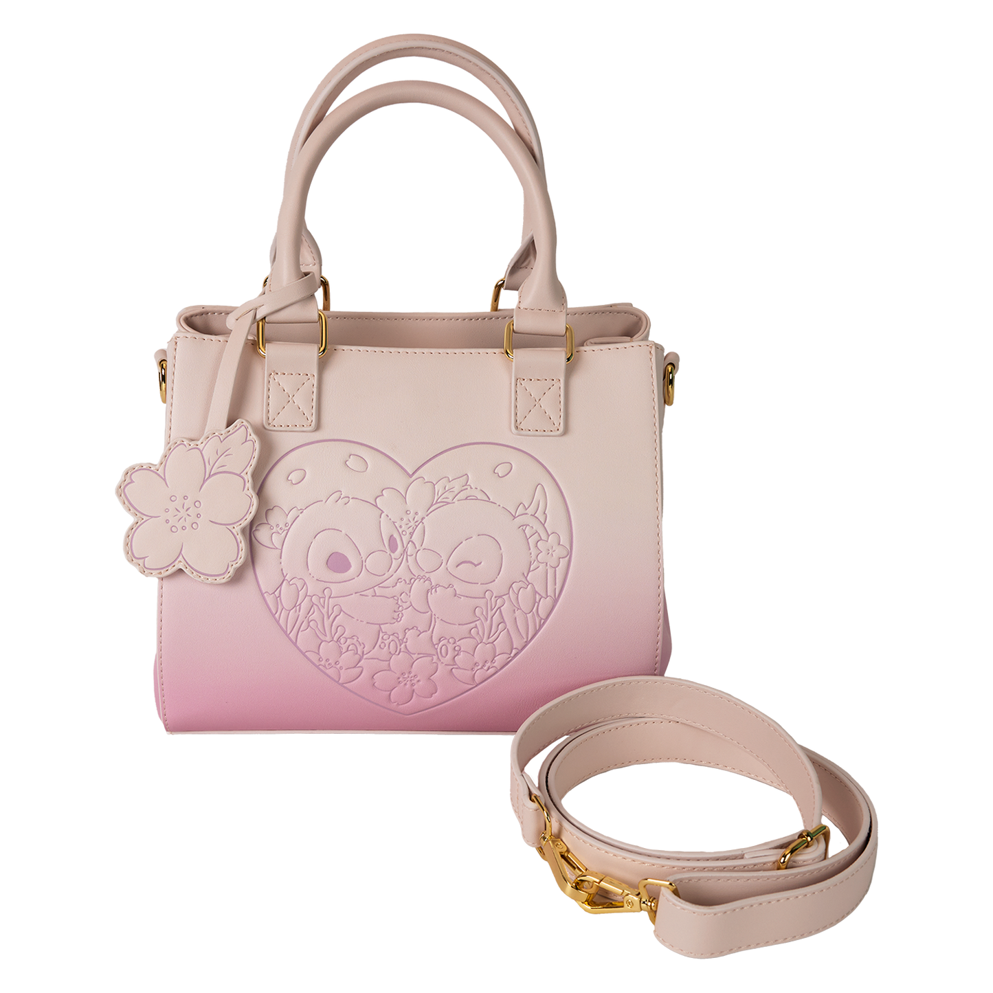 Stitch and Angel Cherry Blossom Heart Crossbody