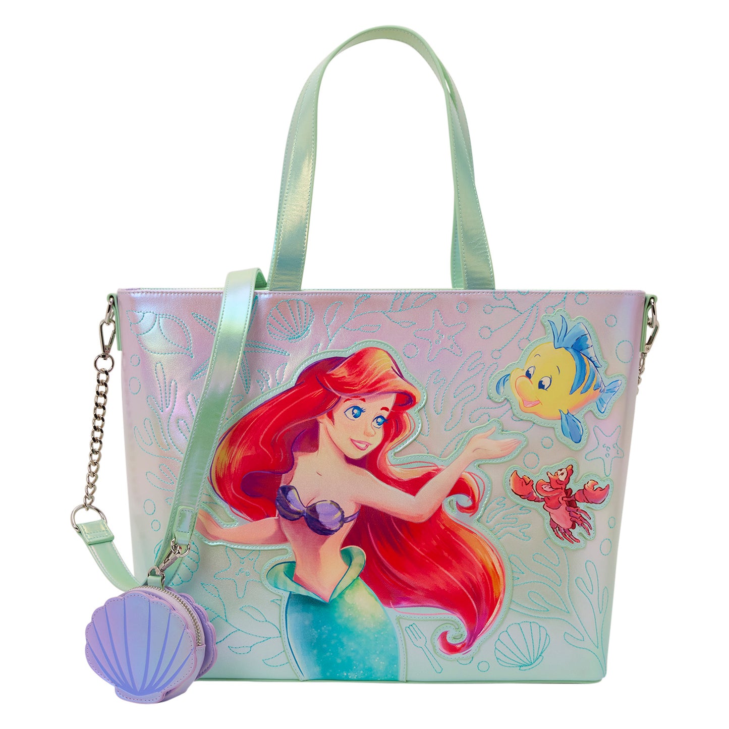 The Little Mermaid Ariel, Flounder, & Sebastian Tote Bag with Coin Bag