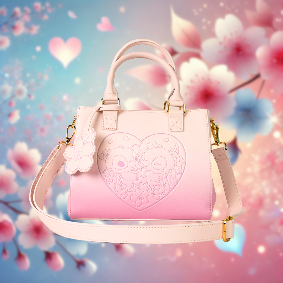 Stitch and Angel Cherry Blossom Heart Crossbody